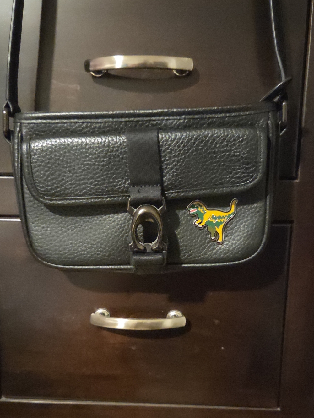 Coach Beck Slim Crossbody Bag in Black Pebbled Leather with Rexy Motif (CM335)